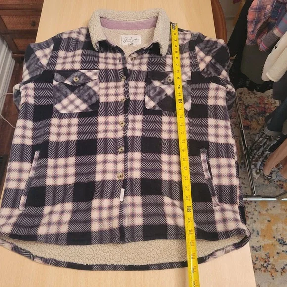 SOHO Thread Shacket‎ Multi Plaid Flannel Fleece Sherpa Lined Button Front XL - Picture 10 of 16